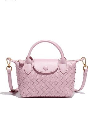 MINI WOVEN VEGAN FAUX LEATHER CROSSBODY BAG in Light Pink